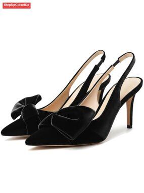 Bow-Detail Slingback Pumps Pointed Toe Stiletto Heels